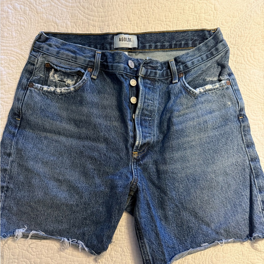 Agolde Blue Jean Shorts Distressed Cut-Off Style